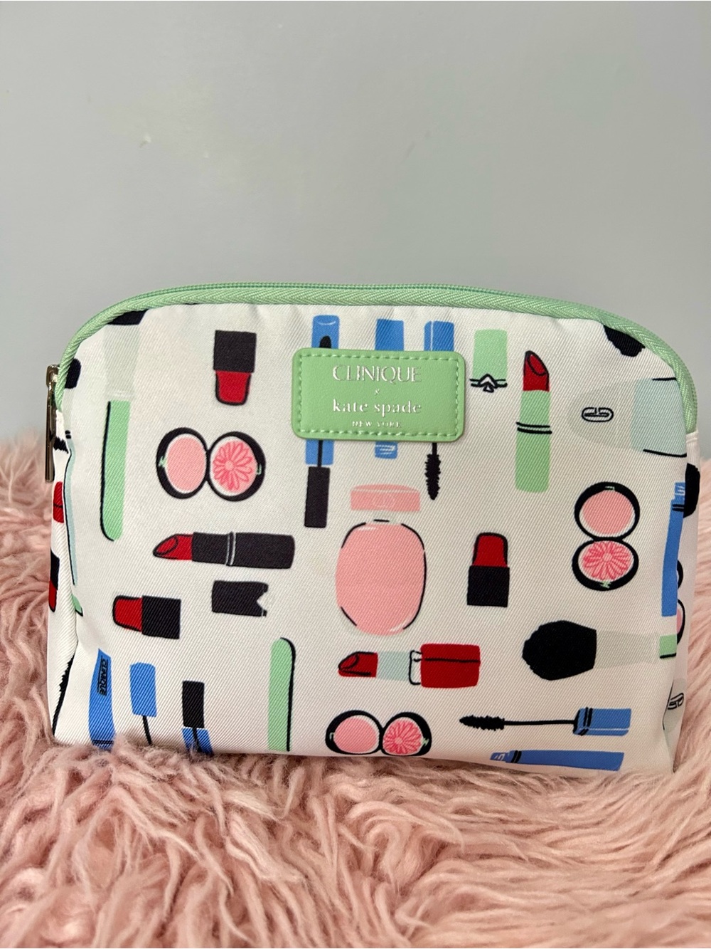 kate spade White Cosmetic Pouch with Pink, Red, Green and Blue Accents